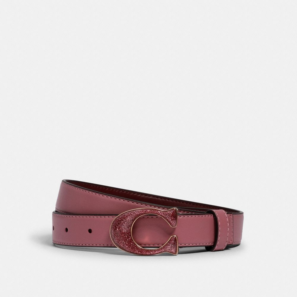 COACH®,SIGNATURE BUCKLE BELT, 25MM,Leather,Gold/ROSE,Front View