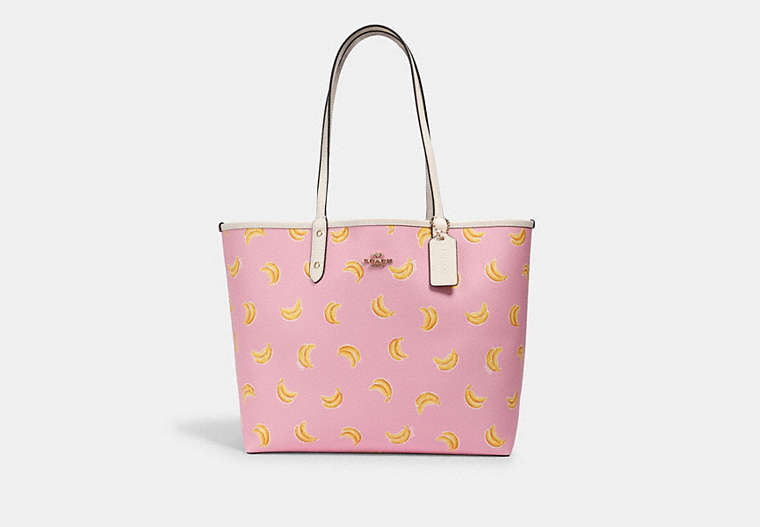 COACH®,REVERSIBLE CITY TOTE WITH BANANA PRINT,pvc,Gold/Pink Lemonade Multi/Wine,Front View