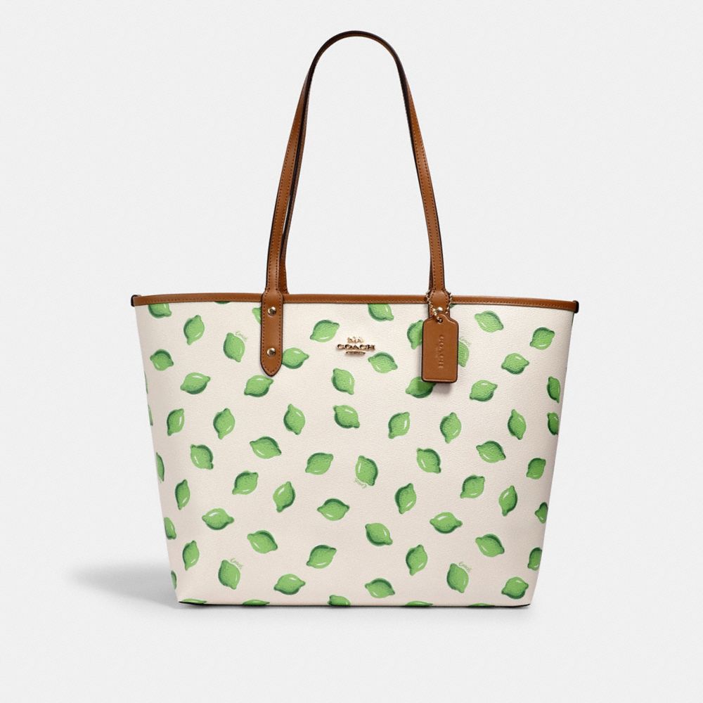 Reversible City Tote With Lime Print