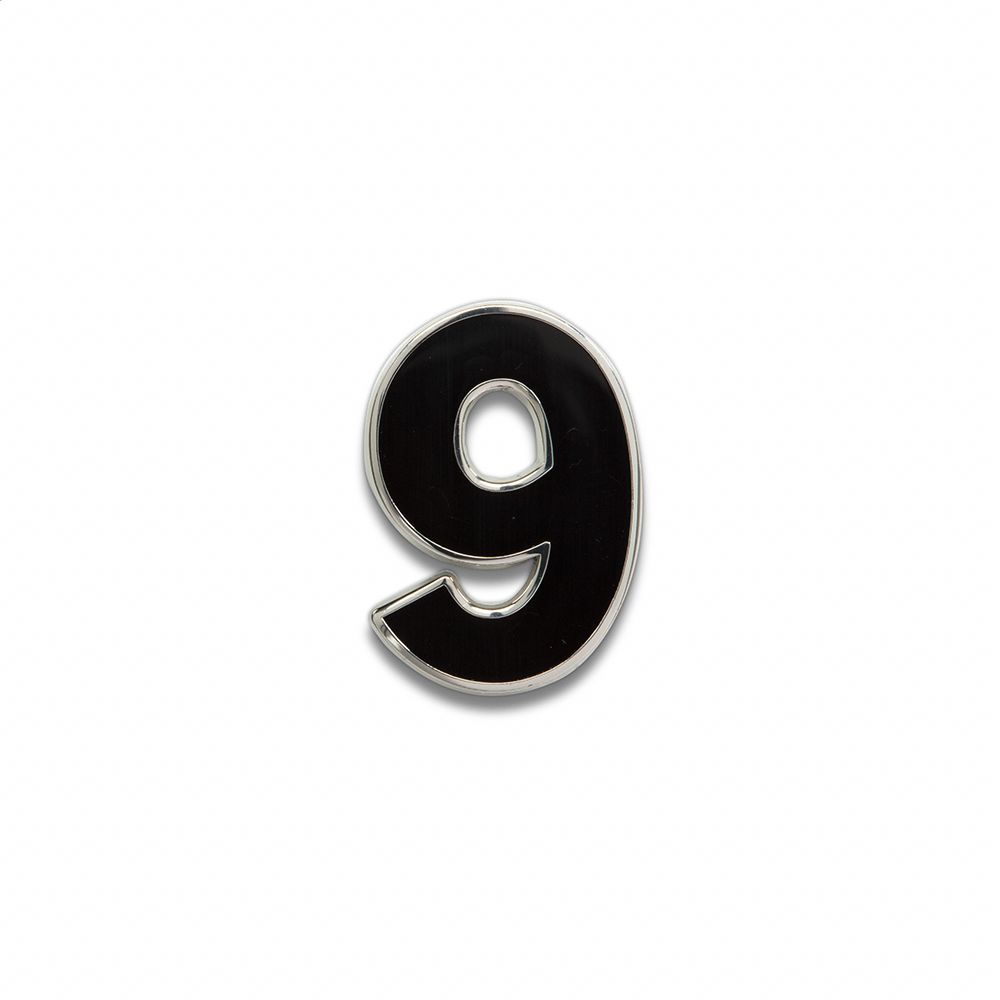 COACH®,Number 9 Souvenir Pin,Metal,Black,Front View