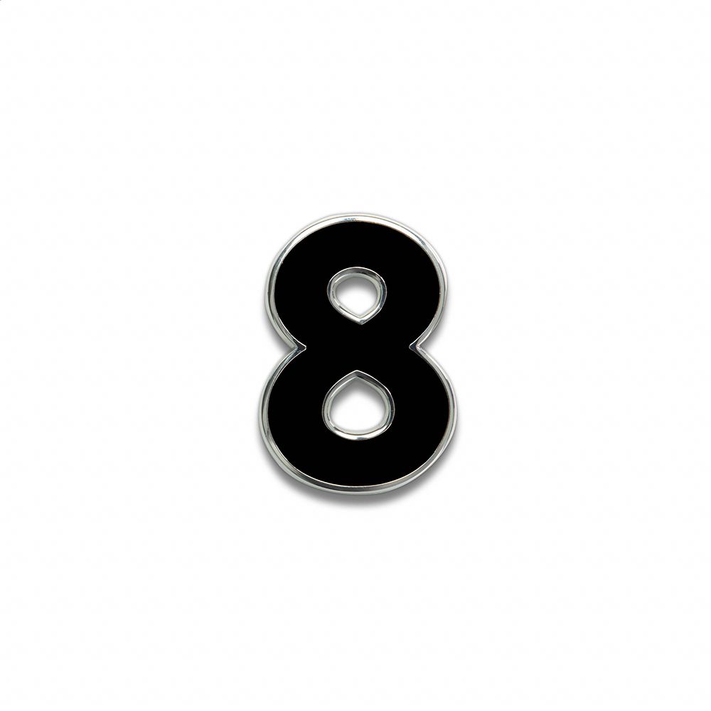 COACH®,Number 8 Souvenir Pin,Metal,Black,Front View