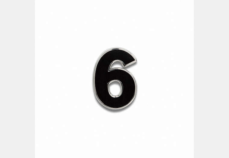 COACH®,Number 6 Souvenir Pin,Metal,Black,Front View