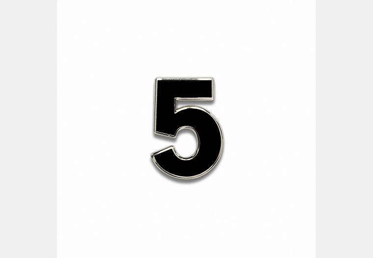 COACH®,Number 5 Souvenir Pin,Metal,Black,Front View