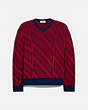 COACH®,JACQUARD V-NECK SWEATER,cotton,Red.,Front View