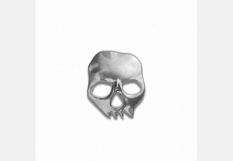 COACH®,Skull Souvenir Pin,Metal,Silver,Front View