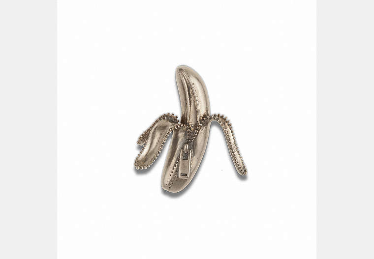 COACH®,Banana Souvenir Pin,Metal,Silver,Front View