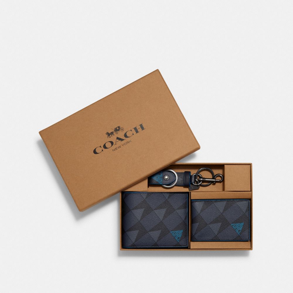 Boxed 3 In 1 Wallet Gift Set With Check Geo Print