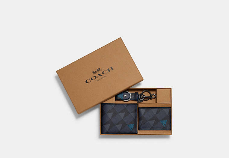 Boxed 3 In 1 Wallet Gift Set With Check Geo Print