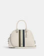 COACH®,KATY SATCHEL WITH VARSITY STRIPE,Leather,Silver/Chalk Pale Green Multi,Front View