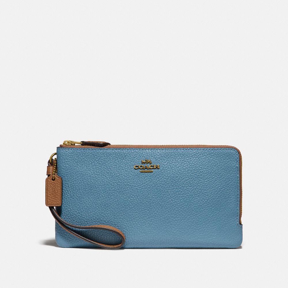 Coach double zip wallet best sale in polished pebble leather