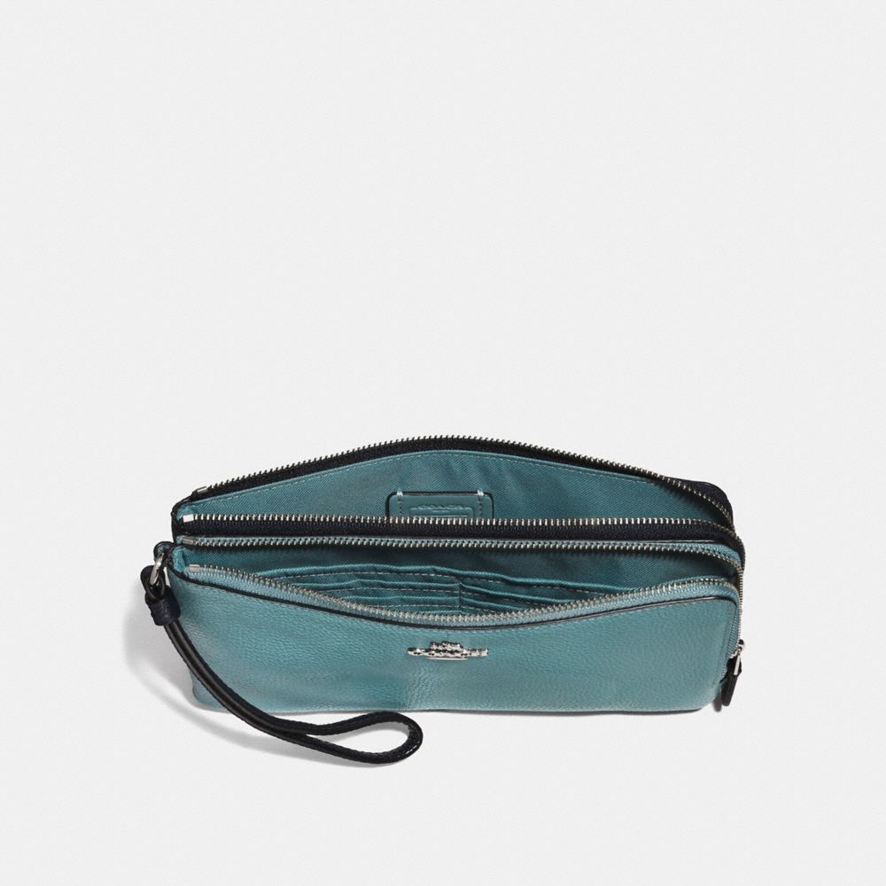 Coach double zip 2025 wallet in colorblock leather