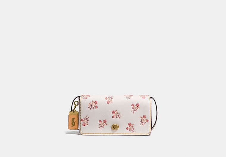 COACH®,DINKY WITH FLORAL BOW PRINT,Leather,Mini,Brass/Chalk,Front View