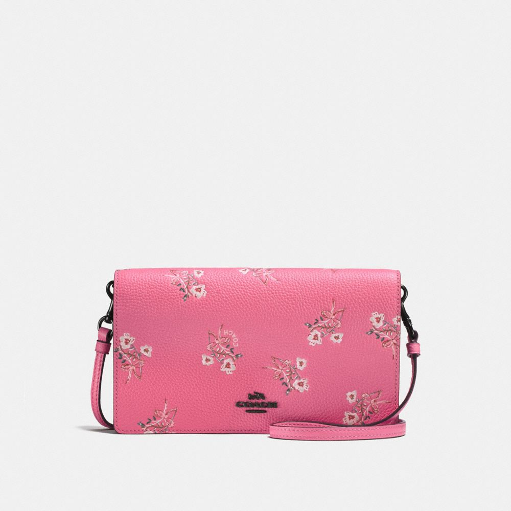 Foldover Crossbody Clutch With Floral Bow Print