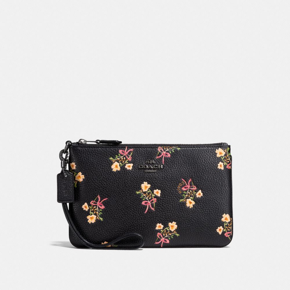 COACH®,Small Wristlet With Floral Bow Print,,Front View