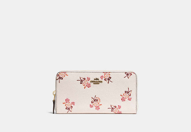 COACH®,ACCORDION ZIP WALLET WITH FLORAL BOW PRINT,Leather,Brass/Chalk,Front View