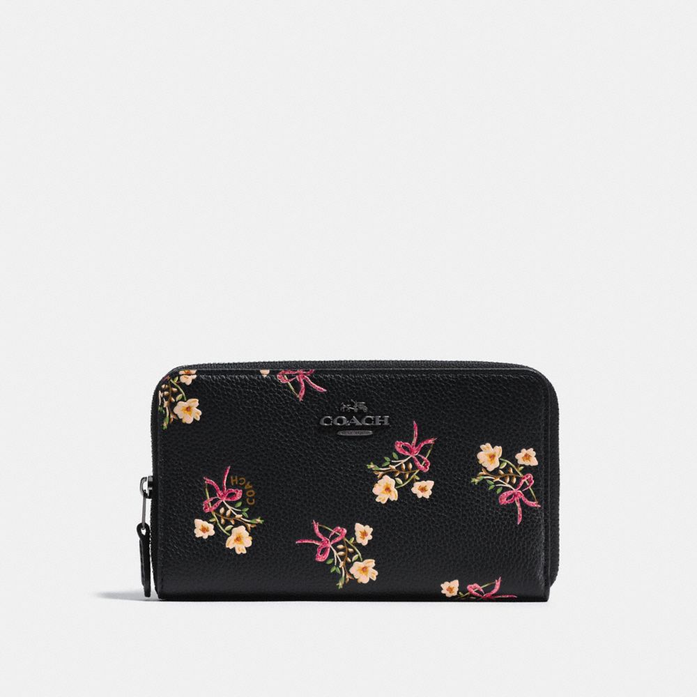 COACH®,Medium Zip Around Wallet With Floral Bow Print,,Front View