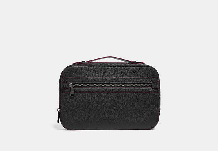 COACH®,ACADEMY TRAVEL CASE,Pebbled Leather,Medium,Black,Front View
