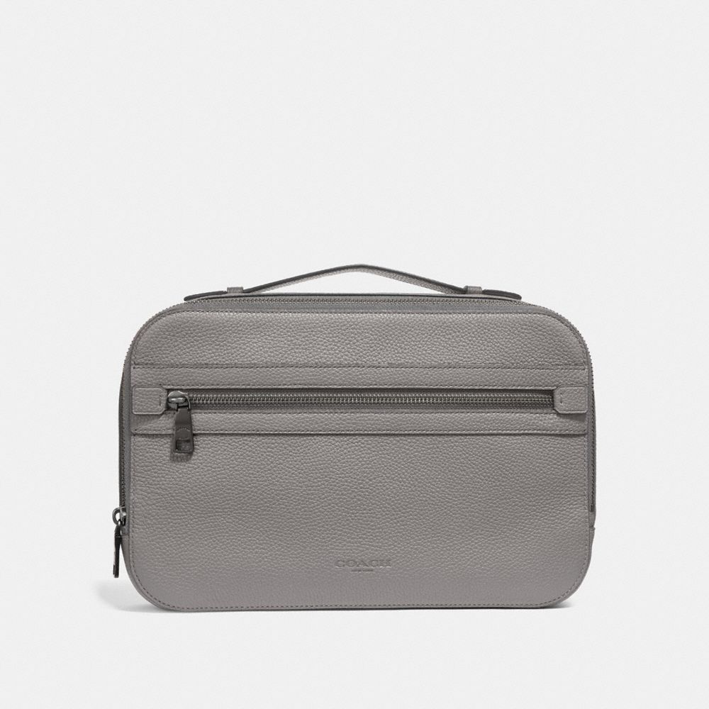COACH®,ACADEMY TRAVEL CASE,Pebbled Leather,Medium,HEATHER GREY,Front View image number 0