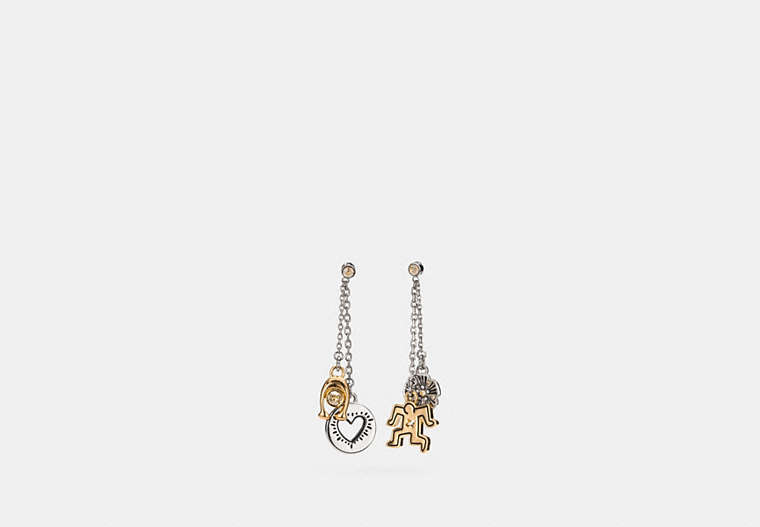 COACH®,COACH X KEITH HARING CHARM DROP EARRING,Metal,Gold/Silver,Front View