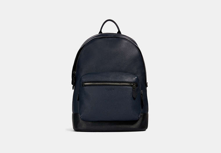 COACH®,WEST BACKPACK,Pebbled Leather,X-Large,Everyday,Gunmetal/Midnight Navy,Front View
