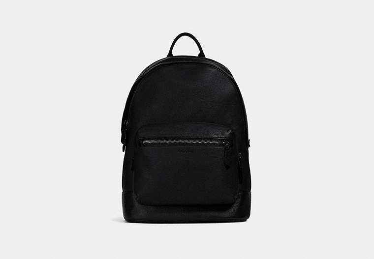 COACH®,WEST BACKPACK,Pebbled Leather,Everyday,Gunmetal/Black,Front View image number 0
