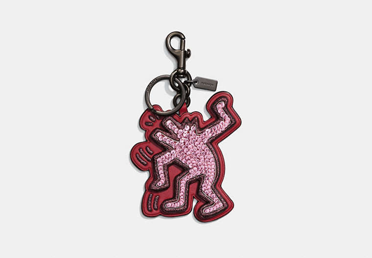 COACH®,COACH X KEITH HARING BAG CHARM,Mixed Material,Black/Crimson,Front View