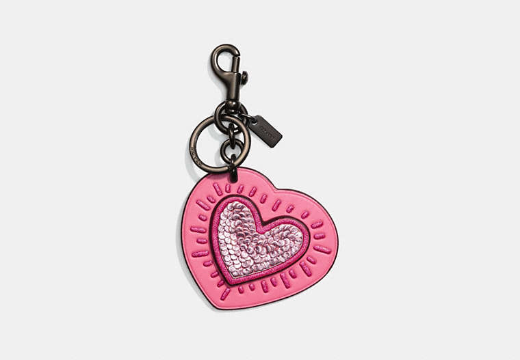 COACH®,COACH X KEITH HARING BAG CHARM,Mixed Material,Black/Bright Pink,Front View