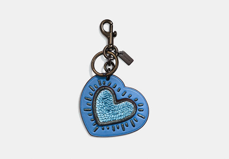 COACH®,COACH X KEITH HARING BAG CHARM,Mixed Material,Black/Sky Blue,Front View