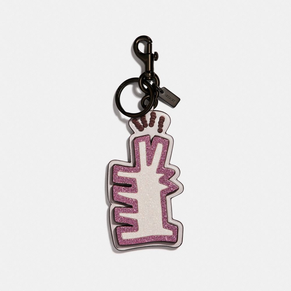 COACH®,COACH X KEITH HARING BAG CHARM,Mixed Material,Black/Ice Pink,Front View