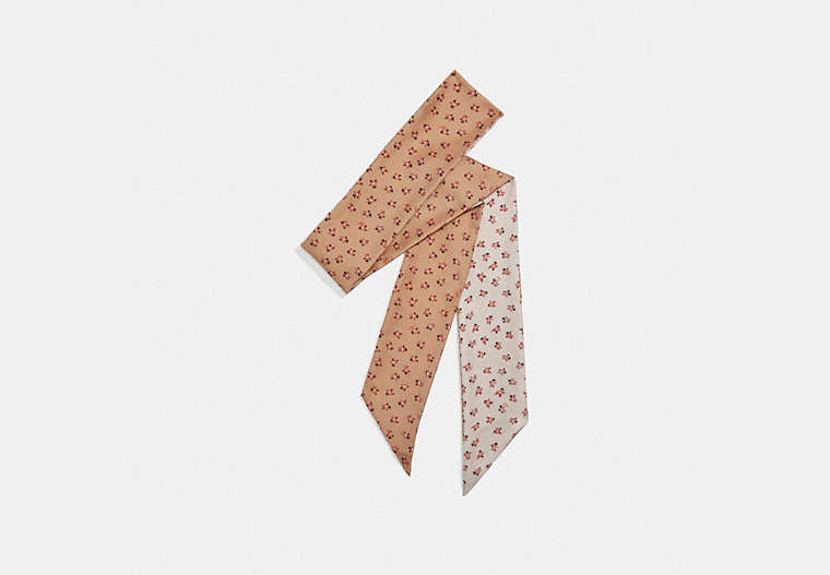 COACH®,FLORAL BLOOM SKINNY SCARF,Mixed Material,Chalk/Beechwood,Front View