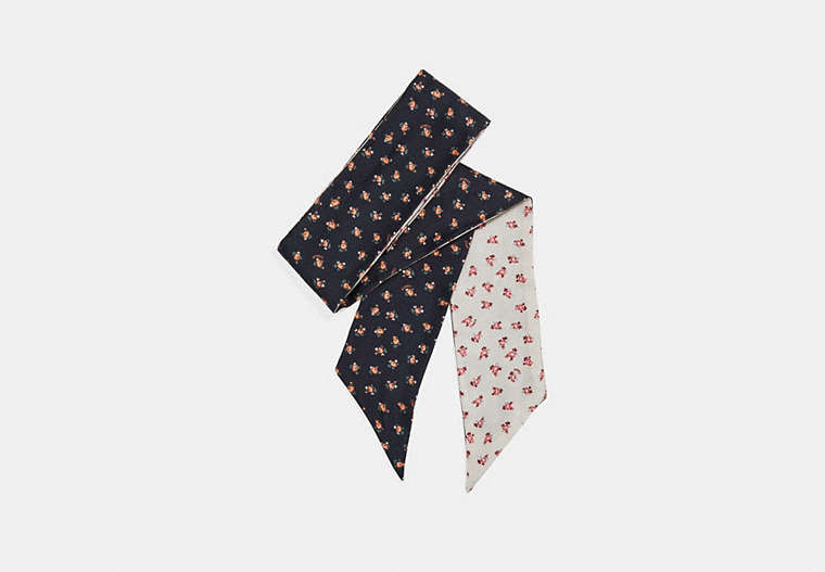 COACH®,FLORAL BLOOM SKINNY SCARF,Mixed Material,Chalk/Black,Front View