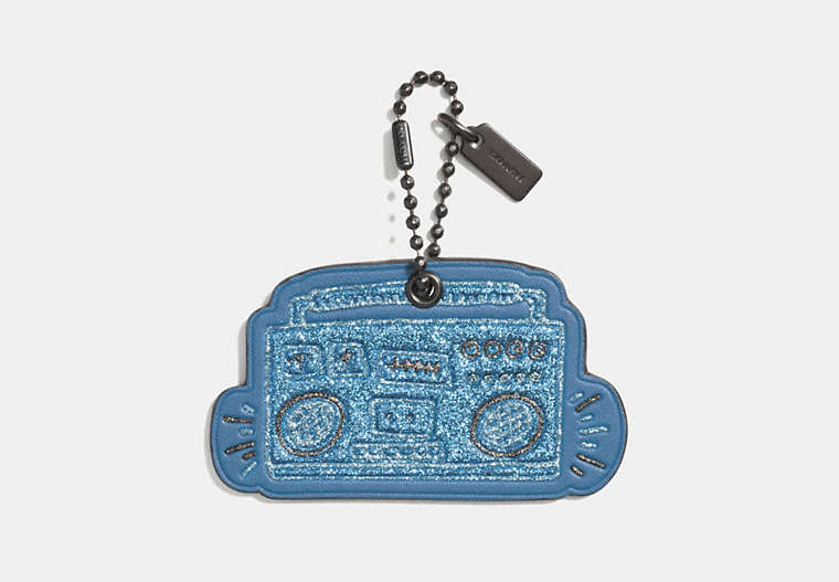 COACH®,COACH X KEITH HARING HANGTAG,Mixed Material,Black/Sky Blue,Front View