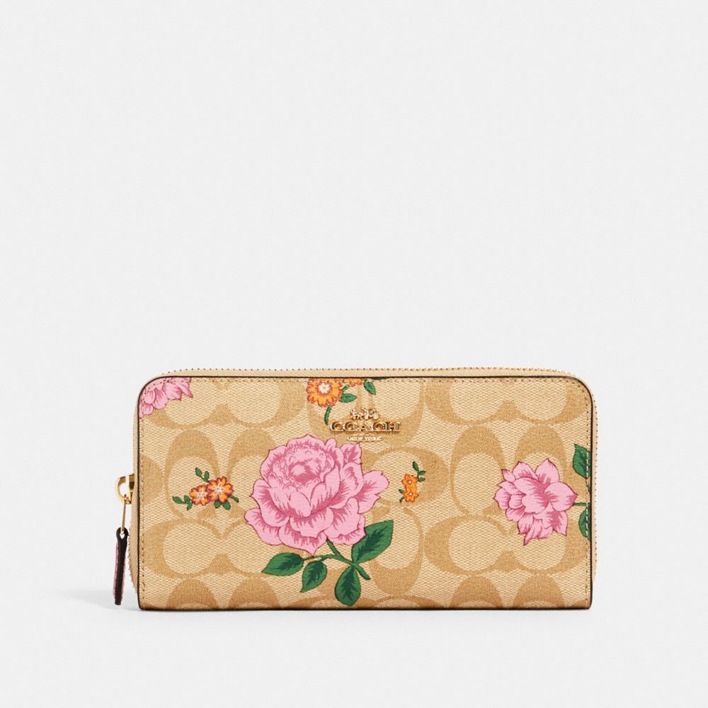 COACH, Zip-around Long wallet , F39189, Floral, Red Rose, Logo ,New with  Tag .