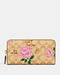 COACH®,ACCORDION ZIP WALLET IN SIGNATURE CANVAS WITH PRAIRIE ROSE PRINT,pvc,Gold/Khaki Multi,Front View