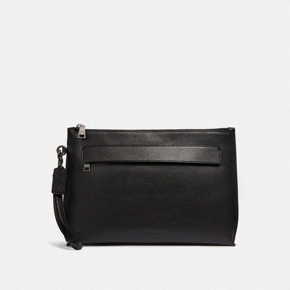 COACH Pebbled Leather Pouch Solid Black Shoulder Bag