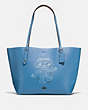 COACH®,COACH X KEITH HARING MARKET TOTE,Leather,Sky Blue/Black Copper,Front View
