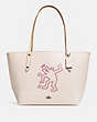 COACH®,COACH X KEITH HARING MARKET TOTE,Leather,Large,Black Copper/Chalk,Front View