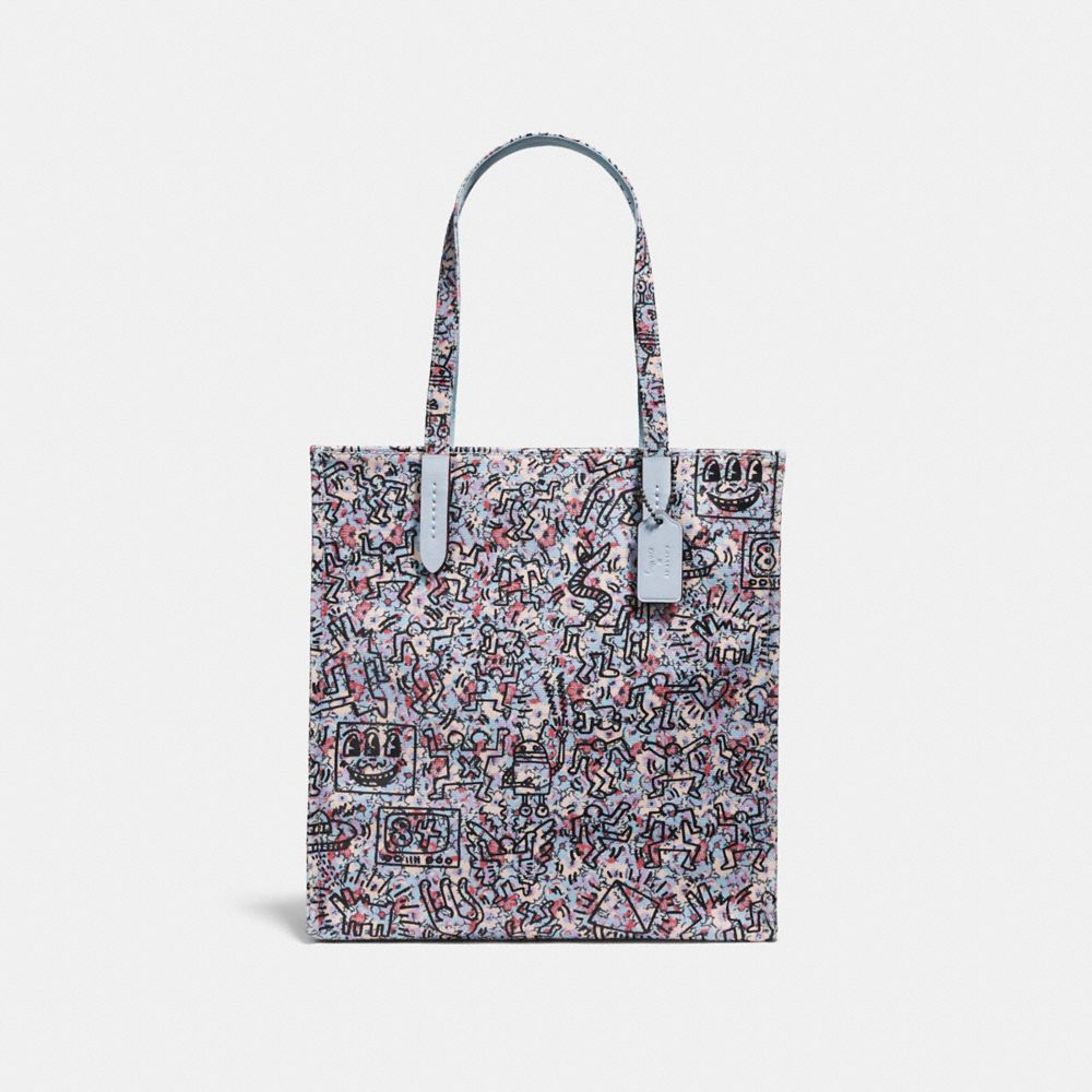 COACH®,COACH X KEITH HARING TOTE,canvas,Large,Pewter/Ice Blue,Front View