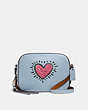 COACH®,COACH X KEITH HARING CAMERA BAG,Leather,Small,Pewter/Ice Blue,Front View