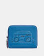 COACH®,COACH X KEITH HARING SMALL ZIP AROUND WALLET,Leather,Sky Blue/Black Copper,Front View