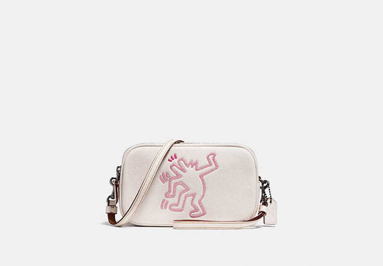 COACH®,COACH X KEITH HARING SADIE CROSSBODY CLUTCH,Leather,Black Copper/Chalk,Front View
