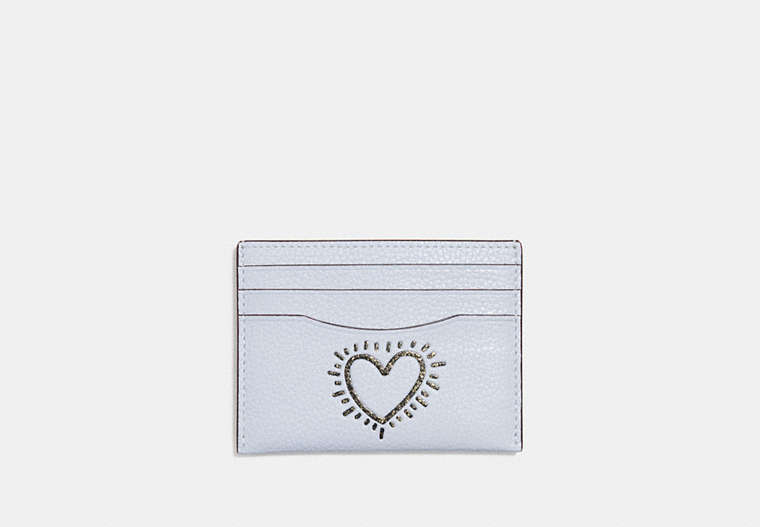 COACH®,COACH X KEITH HARING CARD CASE,Leather,Pewter/Ice Blue,Front View