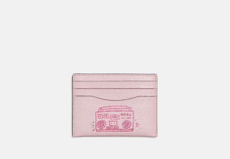 COACH®,COACH X KEITH HARING CARD CASE,Leather,Black Copper/Ice Pink,Front View