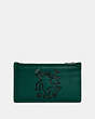 COACH®,COACH X KEITH HARING ZIP CARD CASE,Leather,Emerald Dancing Dog,Front View