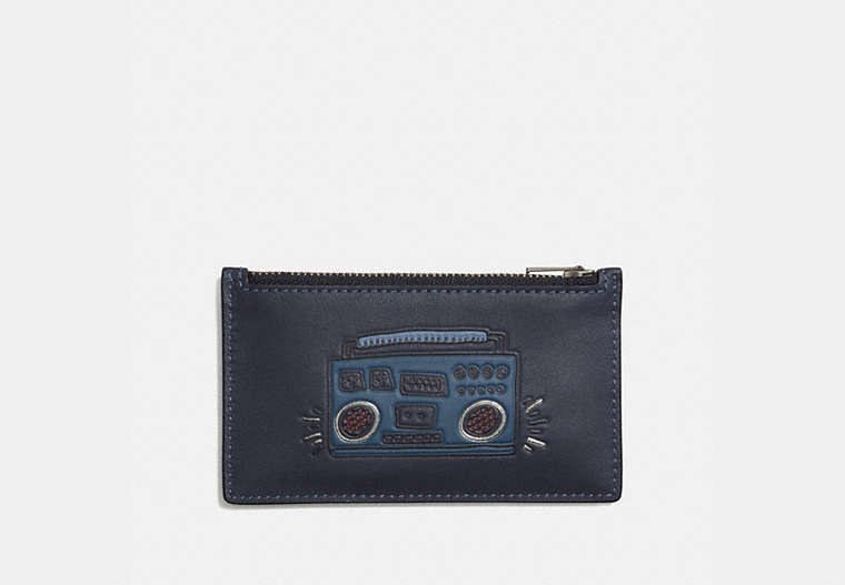 COACH®,COACH X KEITH HARING ZIP CARD CASE,Leather,Midnight Boombox,Front View