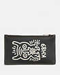 COACH®,COACH X KEITH HARING ZIP CARD CASE,Leather,Monster Black,Front View