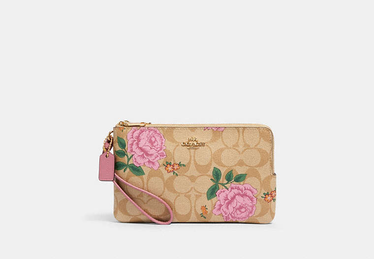 Double Zip Wallet In Signature Canvas With Prairie Rose Print