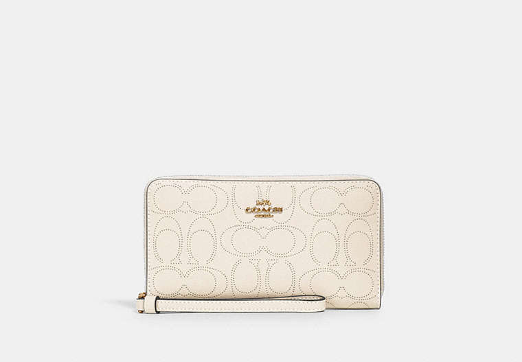 COACH®,LARGE PHONE WALLET IN SIGNATURE LEATHER,Gold/Chalk,Front View