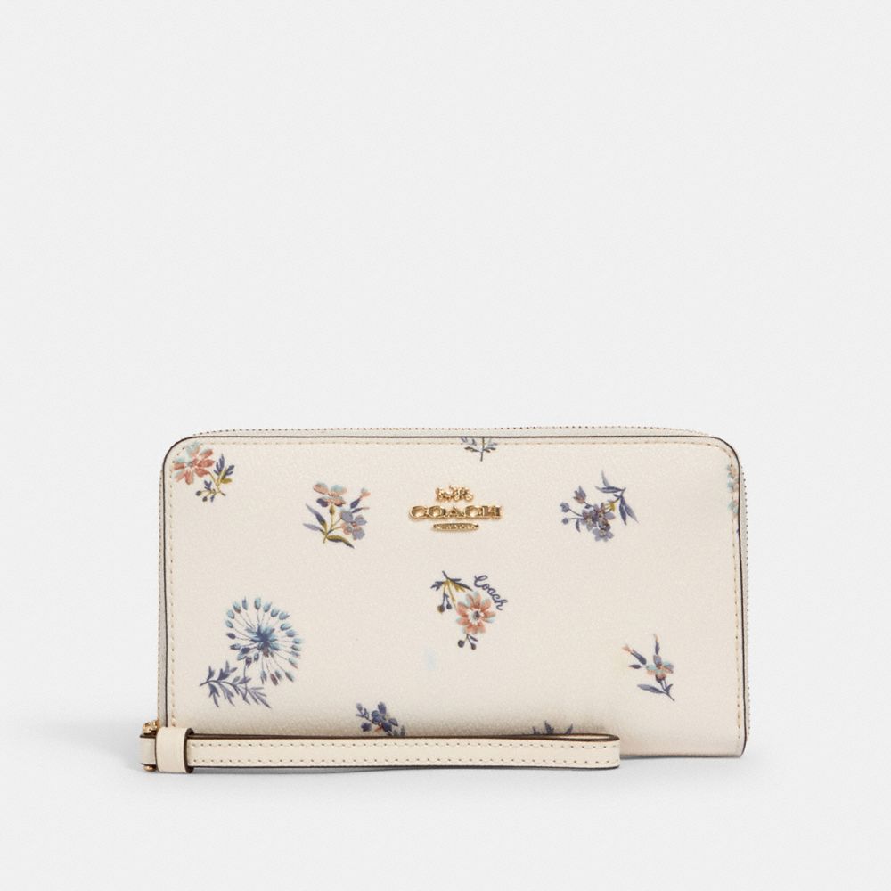 COACH LARGE PHONE WALLET WITH DANDELION FLORAL PRINT 2877