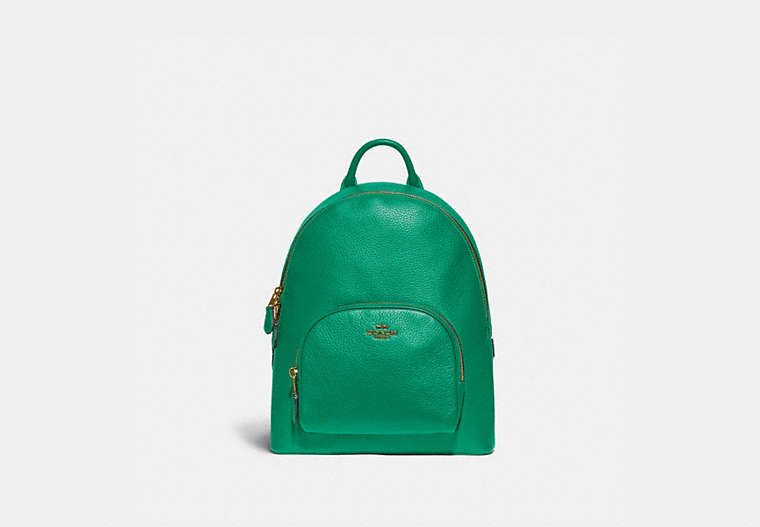 COACH®,CARRIE BACKPACK 23,Leather,Medium,Brass/Green,Front View